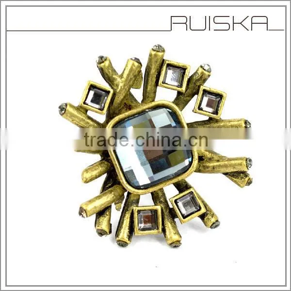 CLEAR ROCK CRYSTAL RING,SPIKE ANTIQUE BRONZE RING