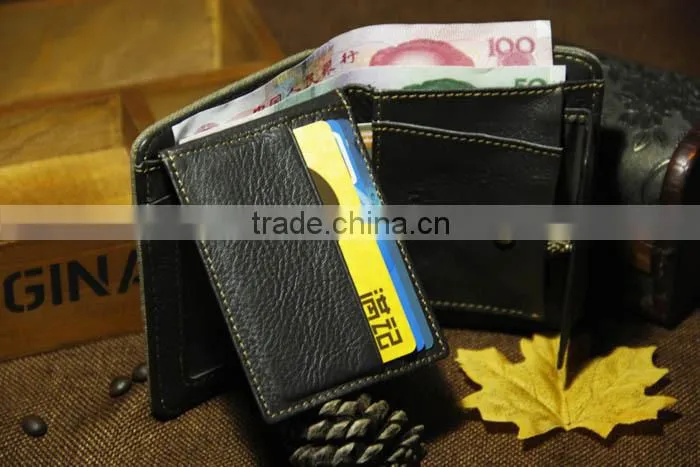 Hot Sell Men's Brown Rugged Canvas & Genuine Leather Bifold Bill Fold Wallet Bag
