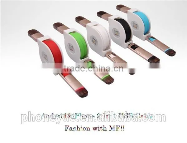 2016 powerful metal retractable flat noodle 2 in 1 usb data charging cable