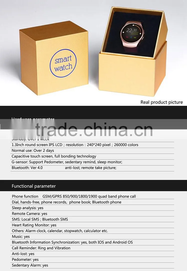 KW18 1.3 Inch TFT IPS LCD HD Bluetooth 4.0 smartphone watch with Android and IOS OS support