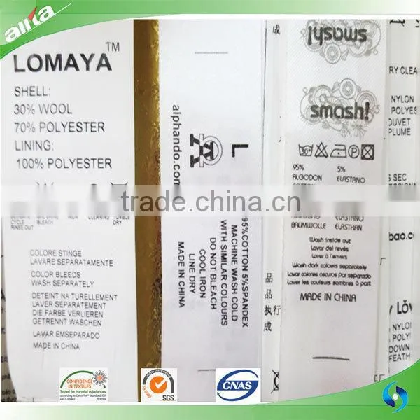 Printed garment wash care labels for t-shirts/swimwear