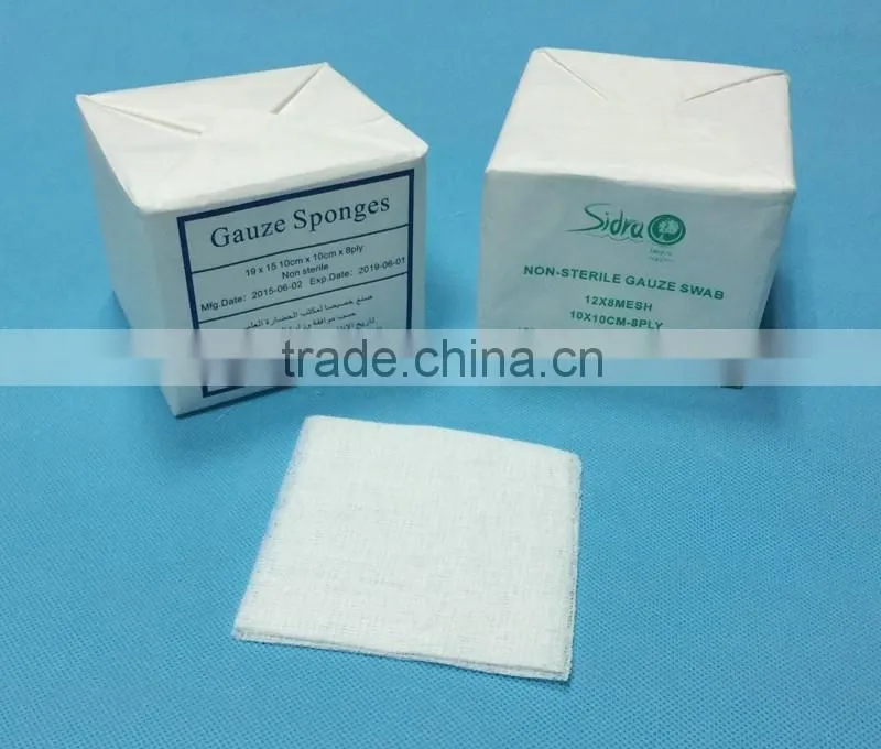 19x15, absorbent gauze swabs ,gauze sponges , 4''x4''-8ply, non-sterile