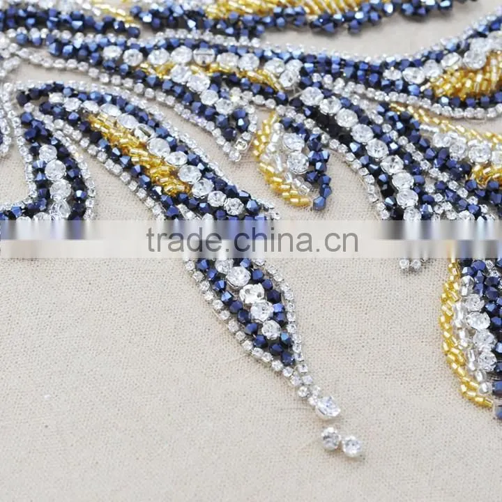 Beautiful sewing on mesh dress beaded rhinestone sew on bling applique WDP - 017