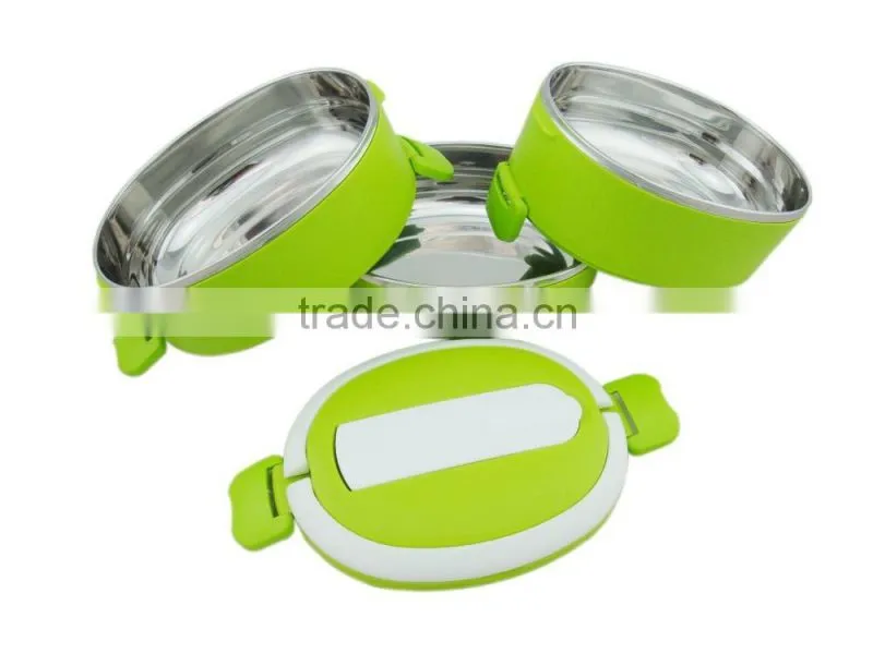 2014 new design printed bento stainless steel and PP plastic lunch box 3 tiers with buckle