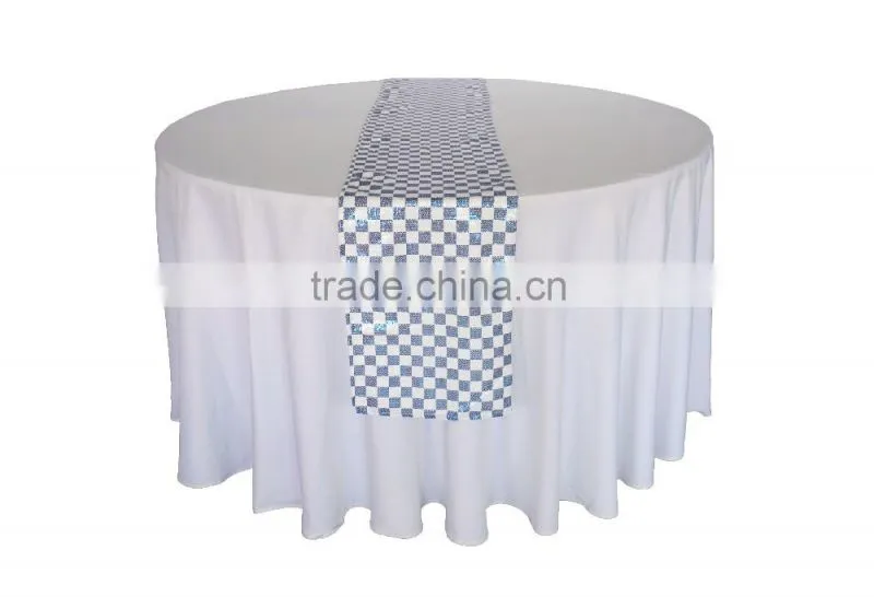 13"*108" blue plaid sequin wedding table runner