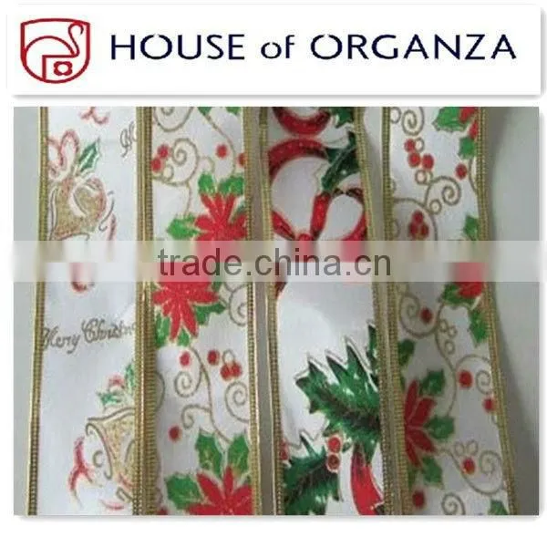 Christmas Satin Wired Ribbon for gift decoration