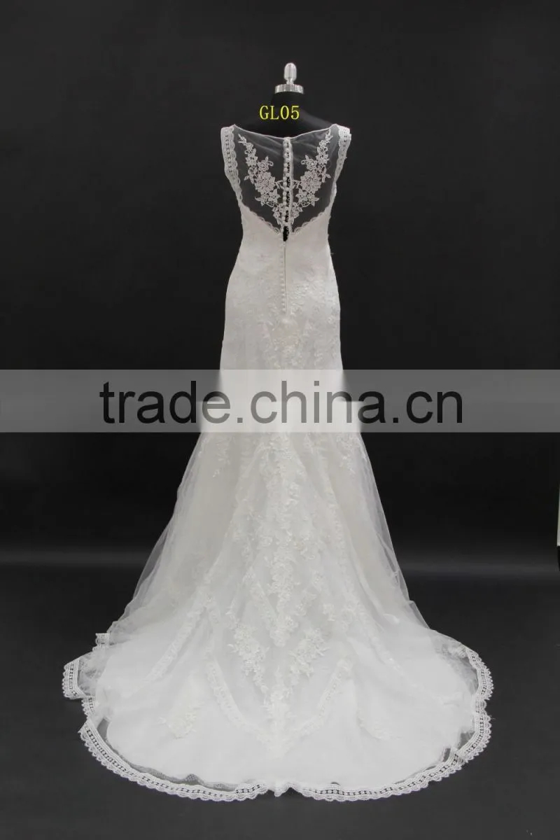 Beading lace trim small A-line wedding dress with two straps