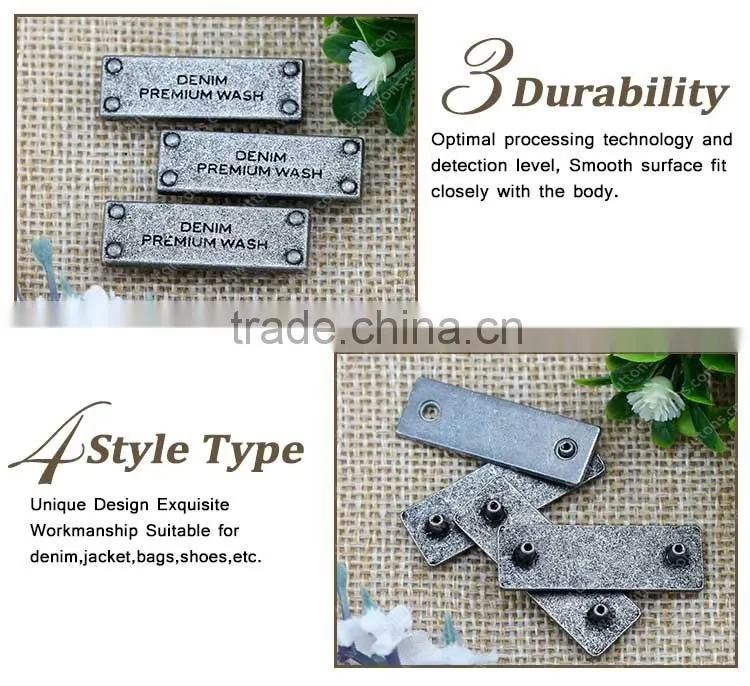 High Quality 2 Holes Engraved Brand Logo Metal Label Metal Plate for clothing