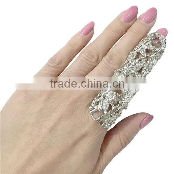 Wholesale Latest design gold plated rhinestone Full Finger Knuckle Ring Fashion Jewelry