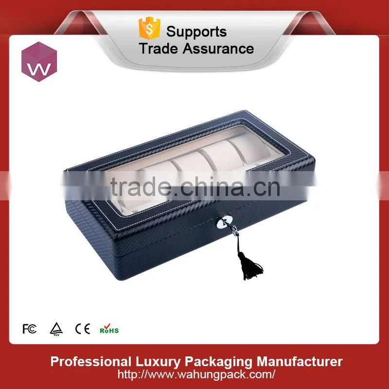 Black High Glossy Lacquer Watch Wooden Box With Two Storage Space