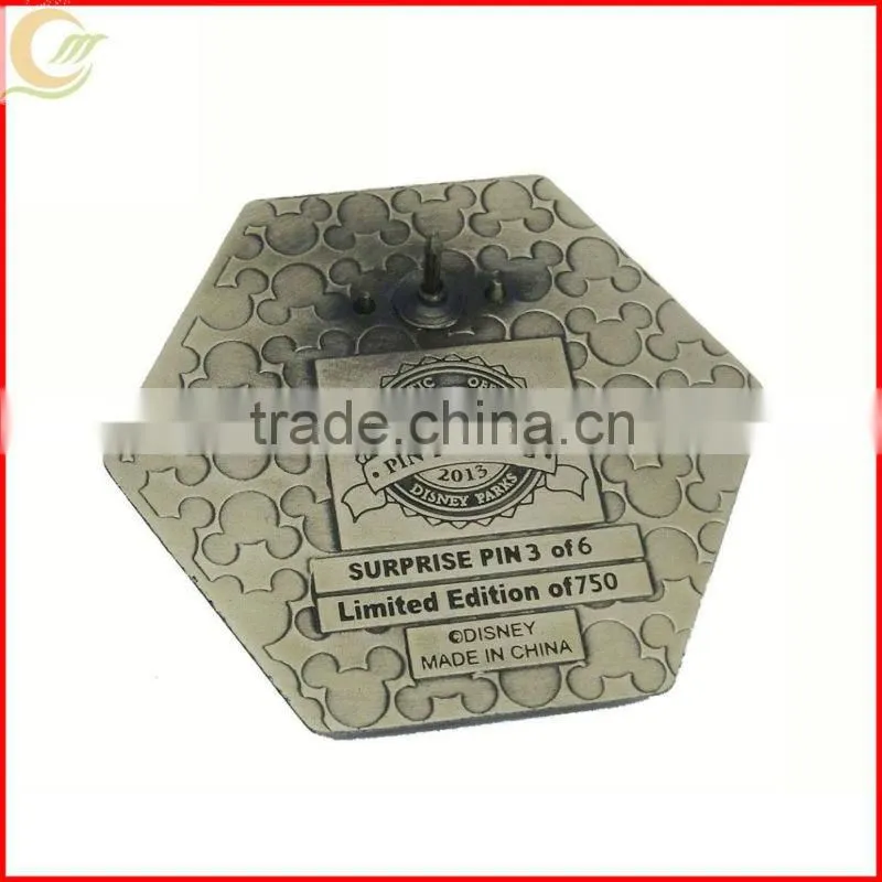 Zinc alloy antique bronze plating 3D custom name badge with pins