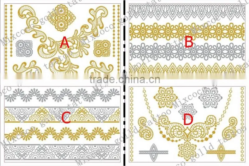 2016 hot Factory quality golden tattoo sticker, metallic tattoo gold temporary tattoos
