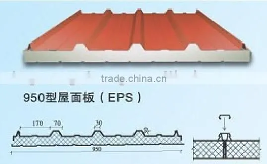 Prefab house roofing fire and warm Polystyrene(EPS) Sandwich Panel