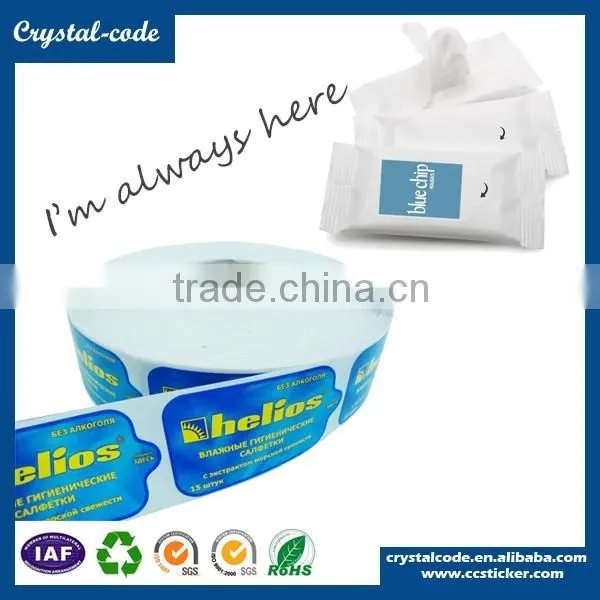 Customized printed self adhesive double side strong adhesive wet wipes label