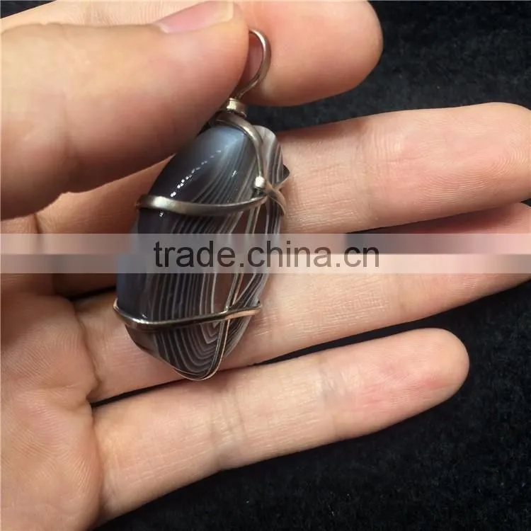 Natural Agate Stone Necklace Wiring Crystal Pendant