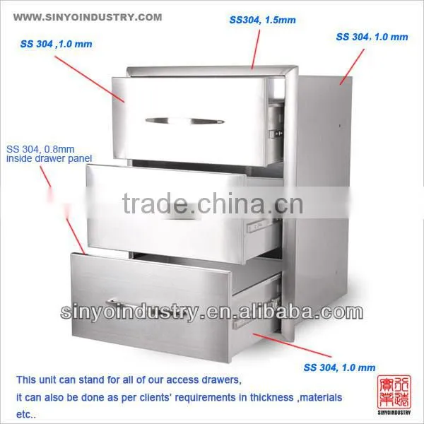 304 stainless steel triple drawer unit