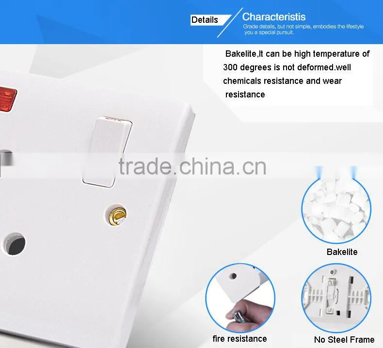 Gold 250V 13amp socket outlet with neon switched socket outlet