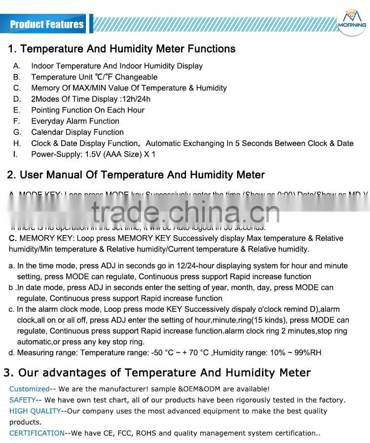 high quality digital wireless thermometer hygrometer