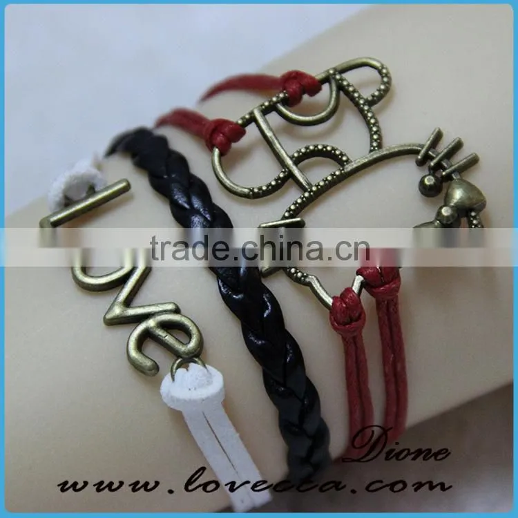 Hot Cheap Good Quality Colorful Multilayer Men teen Anchor Love Leather Bracelet