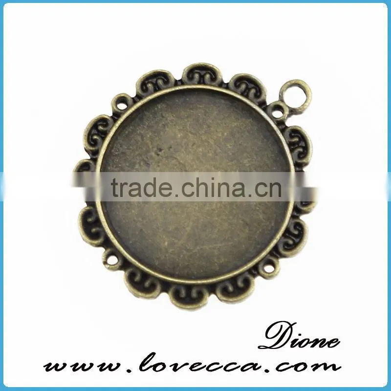 fashion round antique bronze silver gold glass CABOCHON necklace pendant setting 25mm round cameo setting
