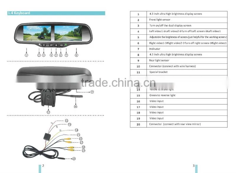 Car Multiple Display Mirror Monitor Dual 4.3 Inches LCD Screen Rearview Car Mirror with Camera