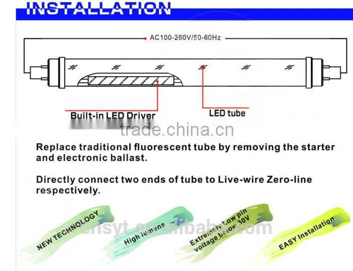 t12 8ft one pin led tube light 45w 120lm/w ac100-277v clear/frosted cover
