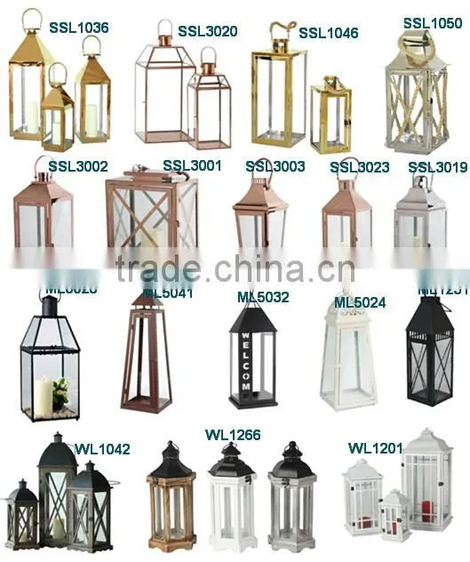 Cheap wooden lantern with metal top white color