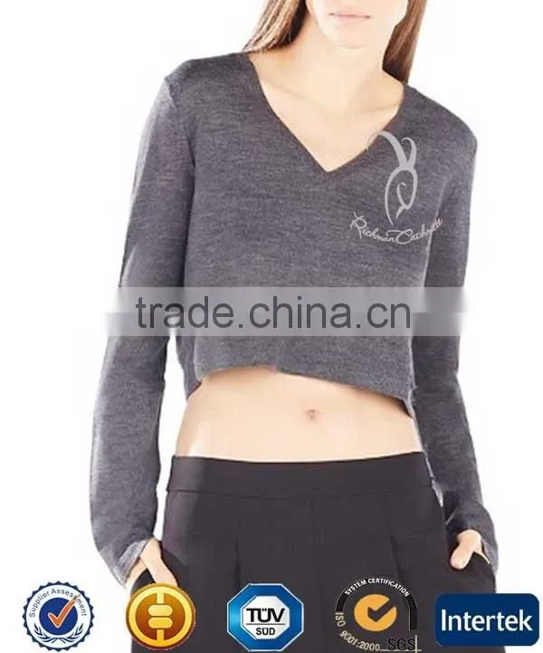 V Neck Short Knitted 100% Cashmere Sweater