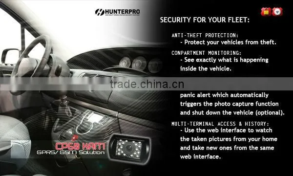 GPS alarm and tracker with GSM/ GPRS communication, multiple simultaneous accessories and digital camera for vehicles