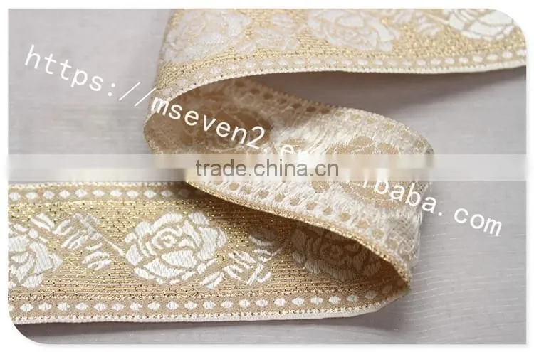Newest design 4.5 cm width ethnic embroidery gold lace trim for garment