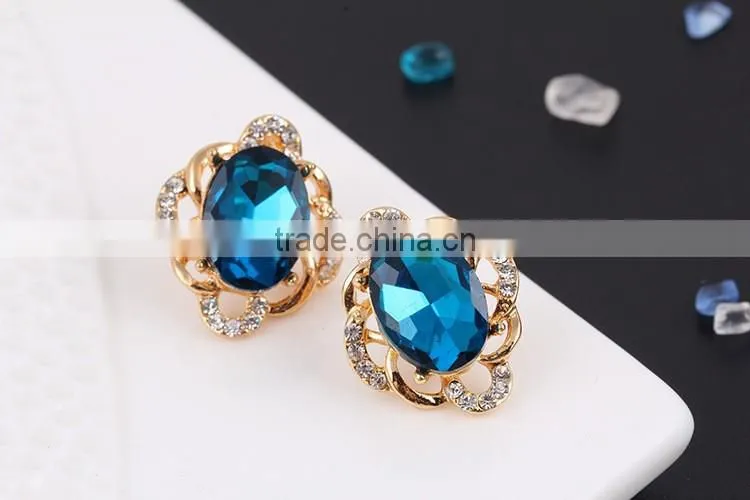 Online shop blue zircon stone necklace set crystal earring jewelry gold plated