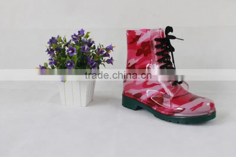 2016 Women Fashion Cheap Martens Plastic PVC Rain Boots With Shoelace