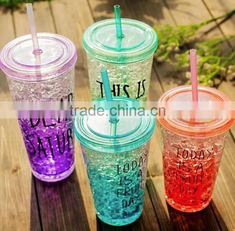Hot selling double wall plastic freeze ice straw drinking cup