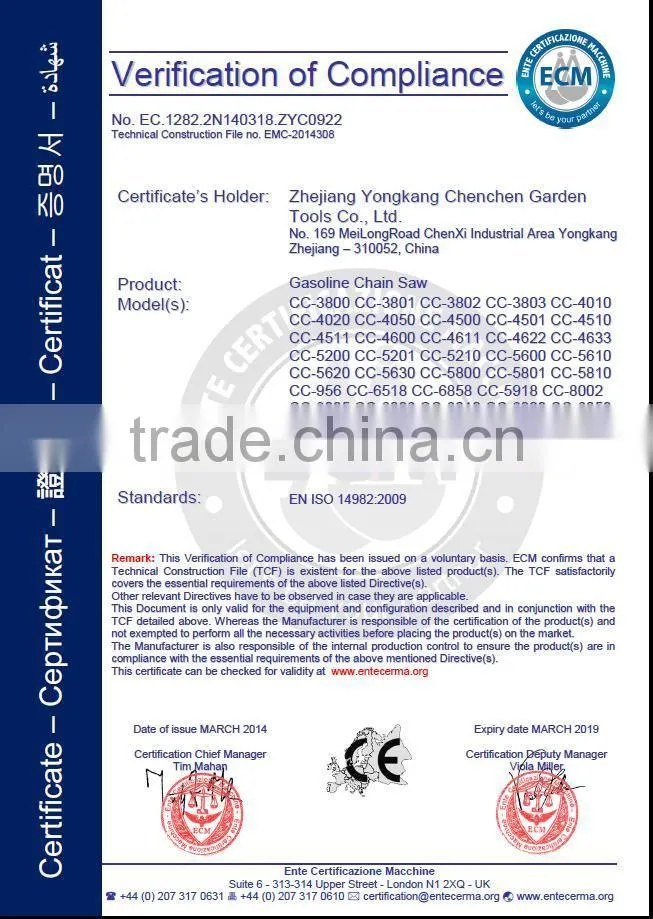 Professional manufacturer CC-6020 52CC chain saw with CE-high quality stable engine