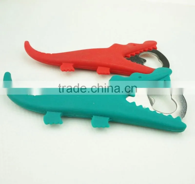 16108 crocodile shape beer bottle opener in silicone+steel