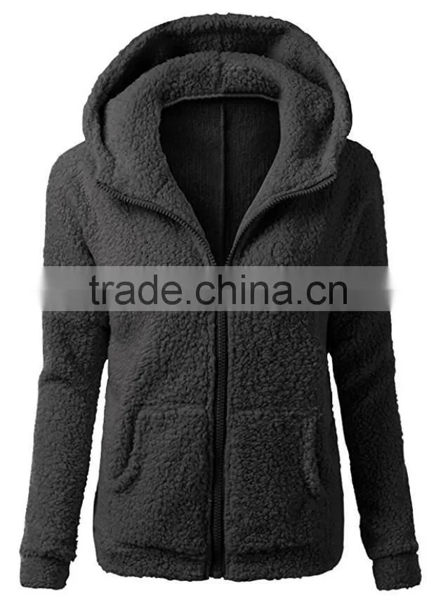 Women's Winter Autumn Clothing China Full Zip Lightweight Long Sleeve Zipper Up Teddy Sherpa Fleece Hoodie Sweatshirt Jackets