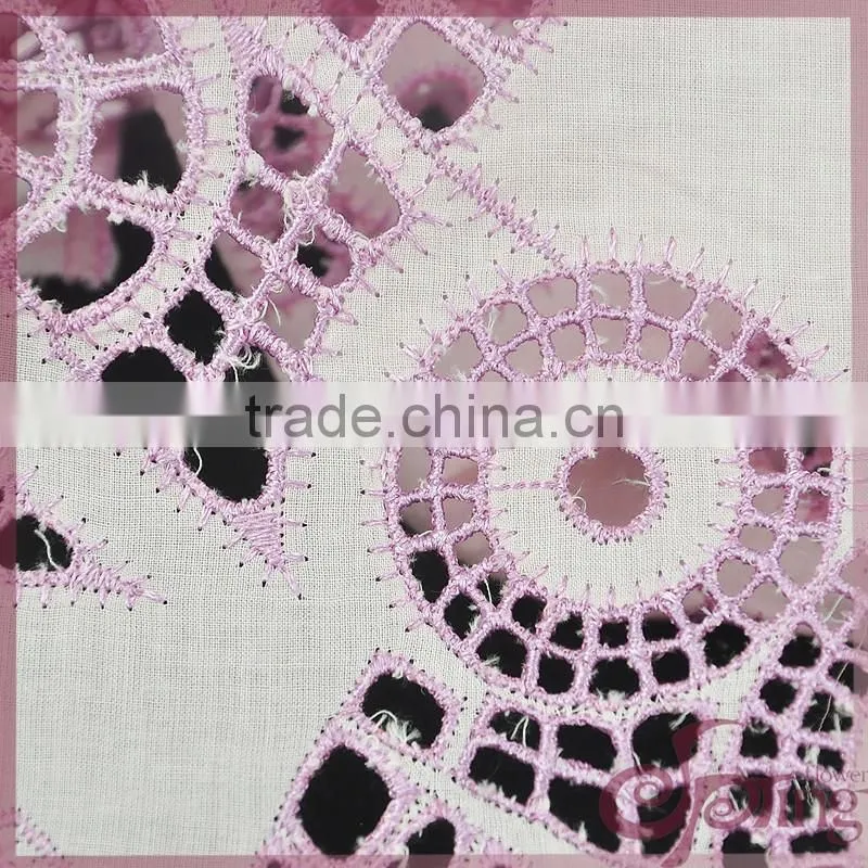 Pink irregular hollow out cotton lace fabric, elegant cotton embroidered fabric