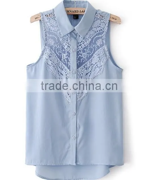 Sleeveless lady chiffon blouse tops sexy lace blouse tops for woman