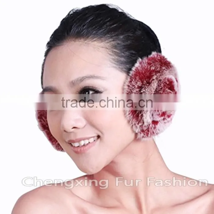 CX-EM-03P Women Funny Genuine Rex Rabbit Fur Floral Ear Muff
