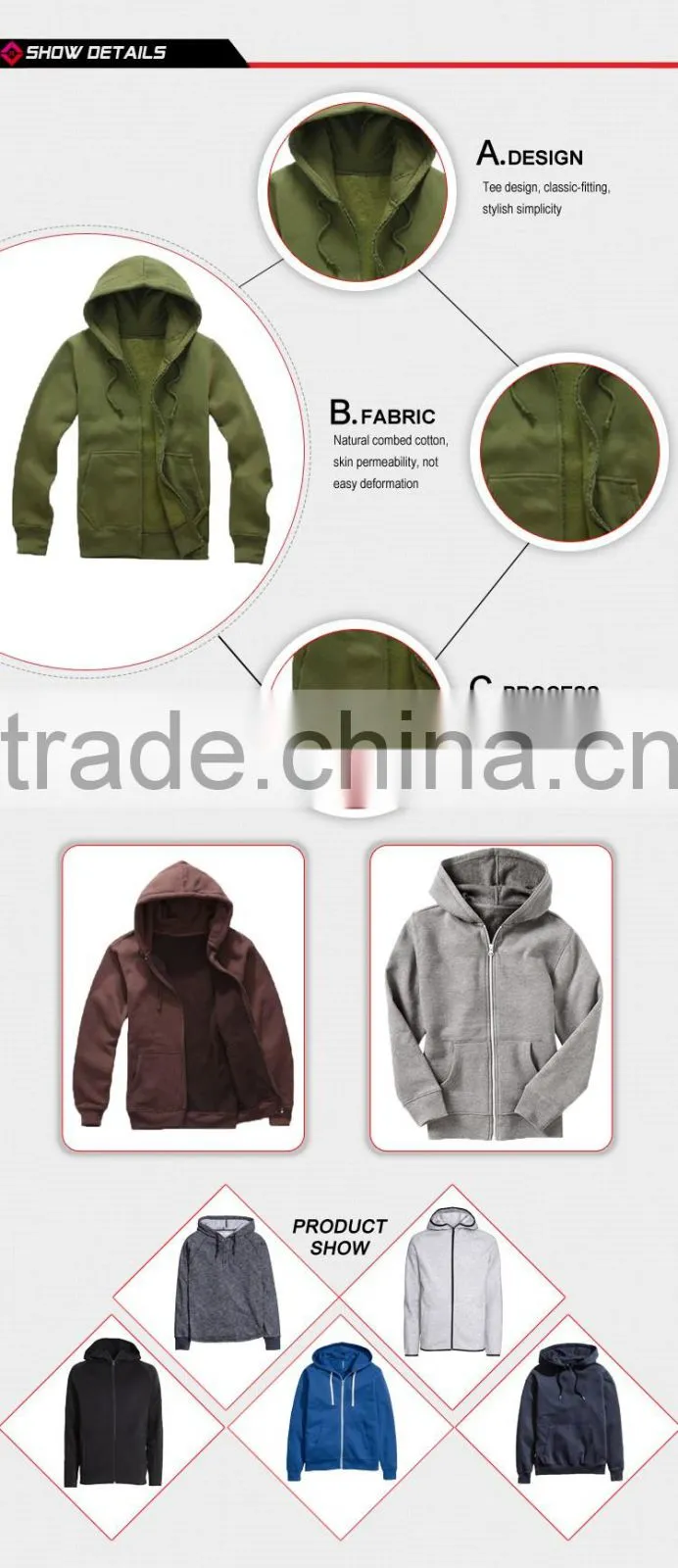 cheap blank gray pullover hoodies crewneck hoodie&sweatshirt with kangaroo pockets