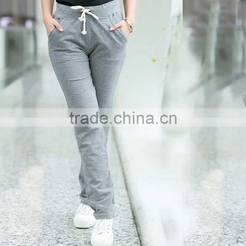 Wholesale Womens 100% Cotton Top Quality Custom Plain Sweatpants Causal Pants 2015
