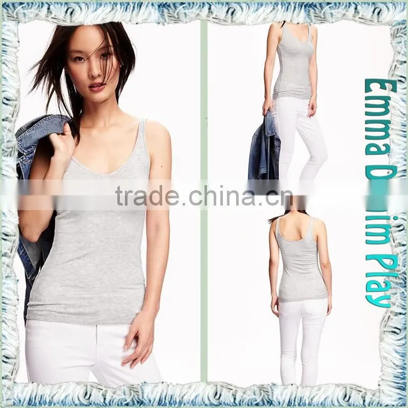 Top Style Simple Design High Quality Grey Fabric Slim Fitness Womens No Sleeves Tank T-Shirts