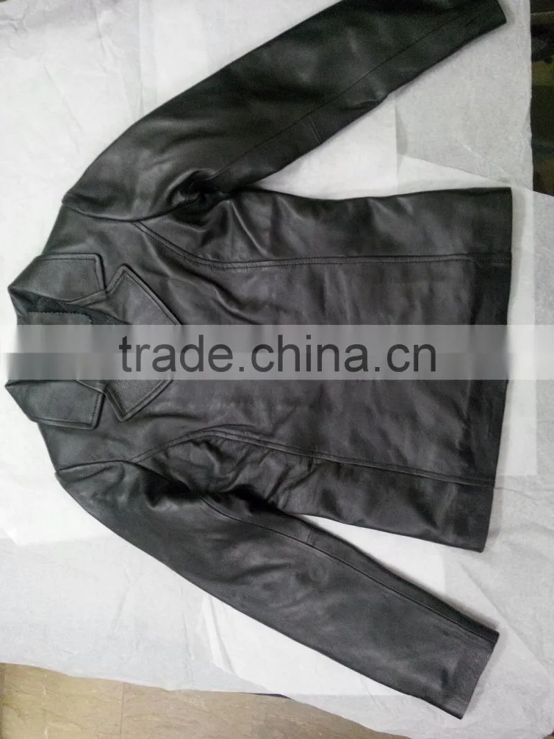 Women leather long coat with front zipper