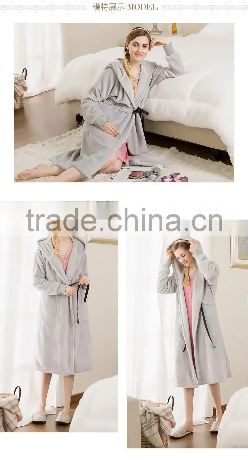 New Arrival Qianxiu Wholesale Cheap Female Elegant Gray Comfort Hoodies Flannel Pajamas