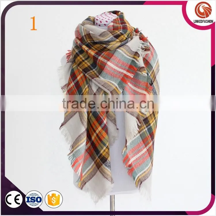 2017 New Arrival Za Design Over 140 colors Oversize Women Winter Acrylic Wrap Shawls Square Plaid Blanket Scarf