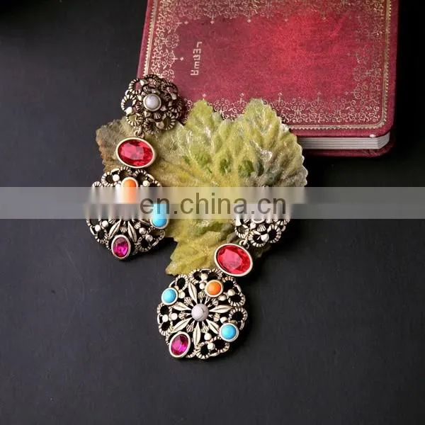 Bohemia vintage antique gold chandelier earrings with ruby