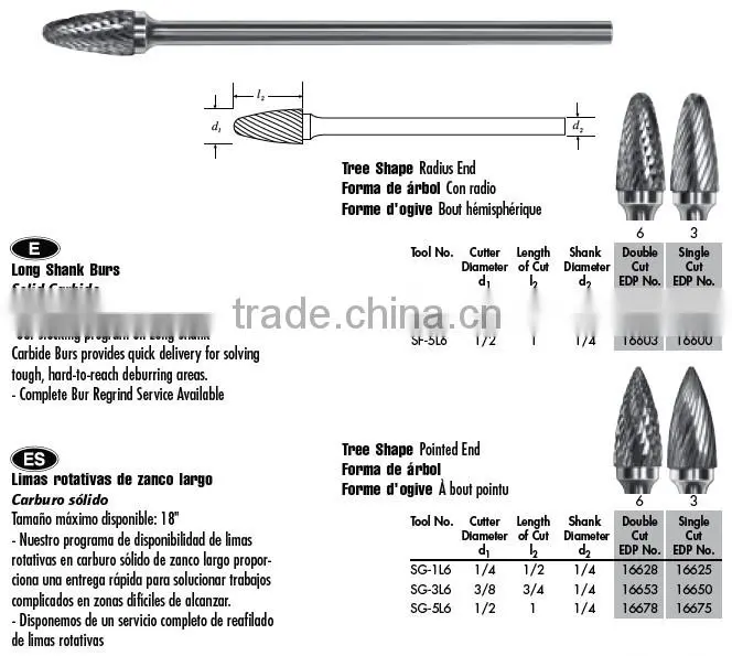 Tungsten Carbide Rotary Burr With Long Shank
