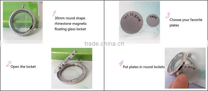 Alloy 30mm Round Glaze Key Chains Magnetic Memory Floating Locket Keychains