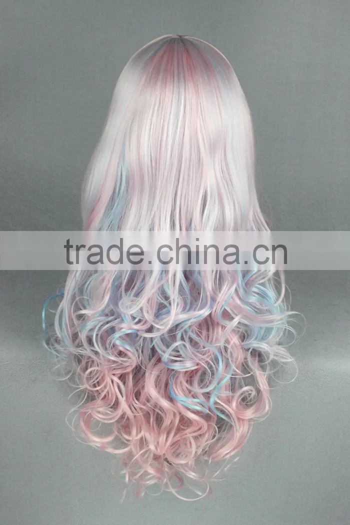 medium multi color lolita 70CM+50CM tonytail wave Clip On Ponytail Hair wig