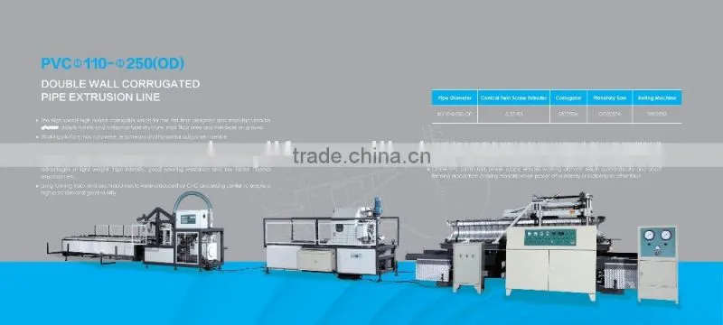 PVC 110~250mm double wall corrugated pipe extrusion line